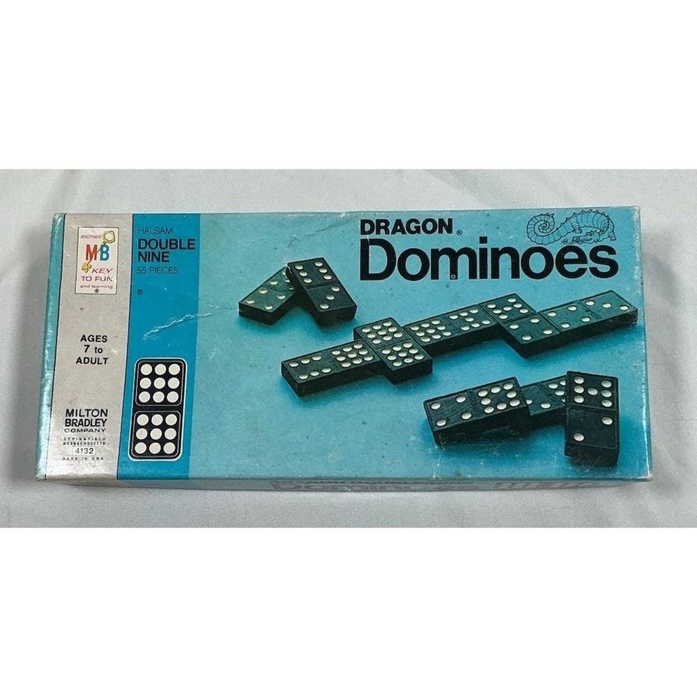 1970 Milton Bradley Dragon Double Nine Dominos #4132 55 Pc Complete VTG